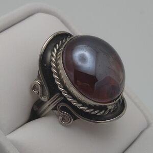 Large Oval Garnet Oval Handmade Ring Size 8 Adjustable Dark Cherry